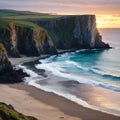 Beautiful Donegal Murder Hole Panorama beach sea view in Ireland ocean Coast. Atlantic cliffs and rocks.