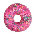 Beautiful donut decorated with colorful sprinkles isolated on white background
