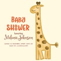 Beautiful doodle baby shower card wirh watercolor giraffe