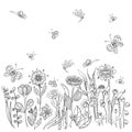 Beautiful doodle grass and flowers silhouette