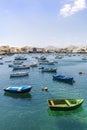 Beautiful downtown of Arrecife with many boats floating on blue water, Lanzarote, Canary Islands, Spain