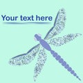 Beautiful dragonfly with colorful wings with text place. Hand dr