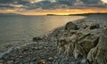 beautiful dramatic cloudy orange sunset scenery at Salthill beach in Galway, Ireland Royalty Free Stock Photo