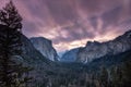 Beautiful dramatic colorful sunrise at Tunnel View in Yosemite National Park. Royalty Free Stock Photo