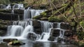 Beautiful dramatic landscape image of Scaleber Force waterfall in Yorkshire Dales in England during Winter morning