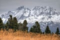 Beautiful dramatic scenic snowy mountain peak autumn landscape. Agepsta Peak, Caucasus mountains, Sochi, Russia Royalty Free Stock Photo