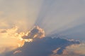 Dramatic sky clouds with light rays at sunset. Natural landscape for background Royalty Free Stock Photo