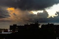 Beautiful dramatic stormy clouds at sunset over city Royalty Free Stock Photo