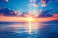 beautiful dramatic sunset over sea sunlight blue sky sea level landscape tranquil waters nature beauty revealed AI Royalty Free Stock Photo