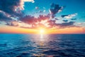 beautiful dramatic sunset over sea sunlight blue sky sea level landscape tranquil waters nature beauty revealed AI Royalty Free Stock Photo