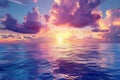 beautiful dramatic sunset over sea sunlight blue sky sea level landscape tranquil waters nature beauty revealed AI Royalty Free Stock Photo