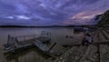 beautiful dramatic twilight dusk sky at Mae khong river in chiang saen port,golden triangle in Chiang rai province border of Thai