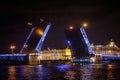 Beautiful drawbridge at night in St. Petersburg