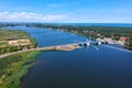 Beautiful drawbridge over the Dead Vistula river in Sobieszewo, Poland