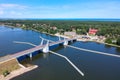 Beautiful drawbridge over the Dead Vistula river in Sobieszewo, Poland