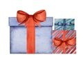 Beautiful drawing of boxes with gifts. Close-up Royalty Free Stock Photo