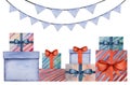 Beautiful drawing of boxes with gifts. Close-up Royalty Free Stock Photo