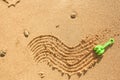 Beautiful drawing on the sand of the sea background