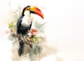 Beautiful drawing of a toucan bird perched on a branch. Birds. Wildlife Animals. Illustration, Generative AI