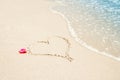 beautiful drawings inscription on the sand of the sea in the summer on the nature