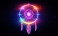 Beautiful dreamcatcher on cosmic space. Royalty Free Stock Photo