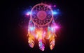 Beautiful dreamcatcher on cosmic space. Royalty Free Stock Photo