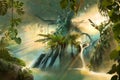 Beautiful dreamy jungle landscape with big old tree