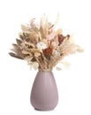 Beautiful dried flower bouquet in ceramic vase isolated on white Royalty Free Stock Photo