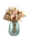 Beautiful dried flower bouquet in glass vase isolated on white Royalty Free Stock Photo