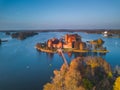 Beautiful drone landscape image of Trakai castle Royalty Free Stock Photo