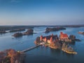 Beautiful drone landscape image of Trakai castle Royalty Free Stock Photo