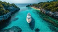 Beautiful drone photo of Caribbean island with white beach and yacht