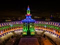Aerial drone photo - Christmas lights on City Hall, Denver Colorado