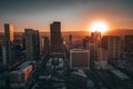Aerial drone photo - City of Denver Colorado at sunset Royalty Free Stock Photo