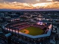 Beautiful drone photo of Denver Colorado at sunset