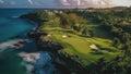 Beautiful drone photo of a golf resort summertime - Generative AI