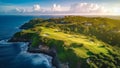 Beautiful drone photo of a golf resort summertime - Generative AI