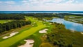 Beautiful drone photo of a golf resort summertime - Generative AI