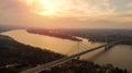 Beautiful drone shot of Novi Sad bridge at sunset