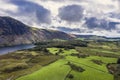 Beautiful drone view over Lake District landscape in late Summer, in Wast Water valley with mountain views and dramatic sky Royalty Free Stock Photo