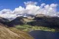 Beautiful drone view over Lake District landscape in late Summer, in Wast Water valley with mountain views and dramatic sky Royalty Free Stock Photo