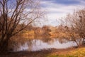 Beautiful dry foliage on small damn by the Orange River at sunrise, South Africa Royalty Free Stock Photo