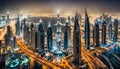 Beautiful Dubai cityscape, bird\'s eye view on a night