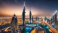 Beautiful Dubai cityscape, bird\'s eye view on a night