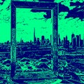 Beautiful dubai frame black line illustration art illustration on green background