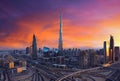 Beautiful Dubai skyline during colorful sunset Royalty Free Stock Photo