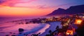 Beautiful Dusk View Of Camps Bay, An Upscale Cape Town Neighborhood Known For Its Pristine Beach And