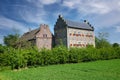 Beautiful dutch countryside landscape, green agriculture field, medieval Hasselholt castle - Ohe en Laak, Netherlands