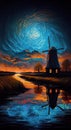 Beautiful Dutch Landscape on Canavas Oil Painting AI Generative Royalty Free Stock Photo
