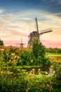 Beautiful Dutch windmills and landscape Royalty Free Stock Photo